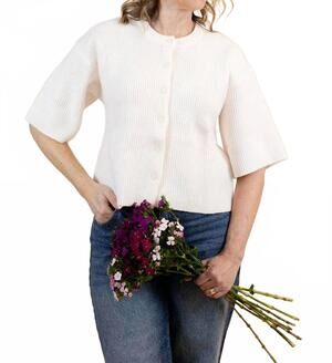 NEW AUREUM alix short-sleeve knit cardigan in ivory